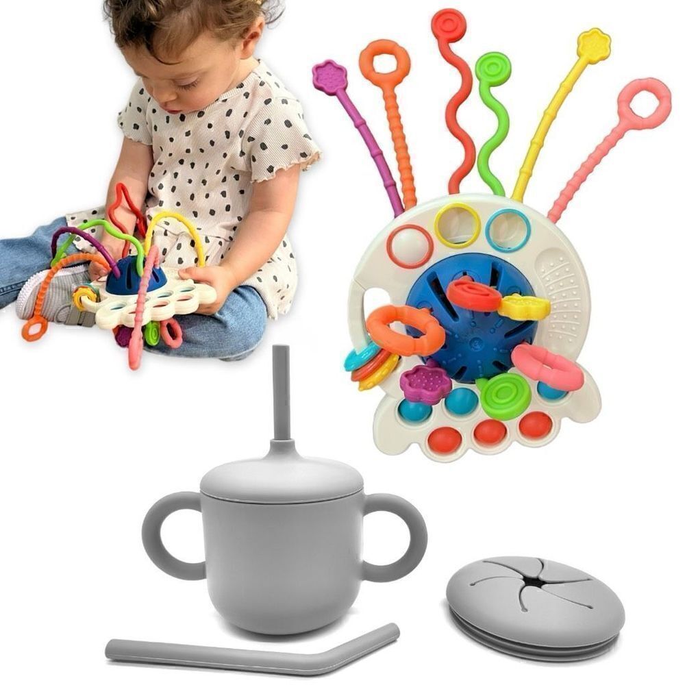 Baby Toddler Set, Sensory Montessori Toy, Silicone Sip-and-Snack Cup, BPA Free
